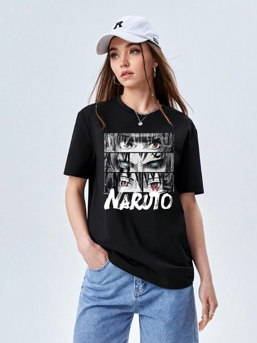 Thalasi Oversized Naruto T-Shirt For Women: Black, Loose Fit, Anime Graphic | Rock Your Inner Ninja (Like Boho & Korean Style Te