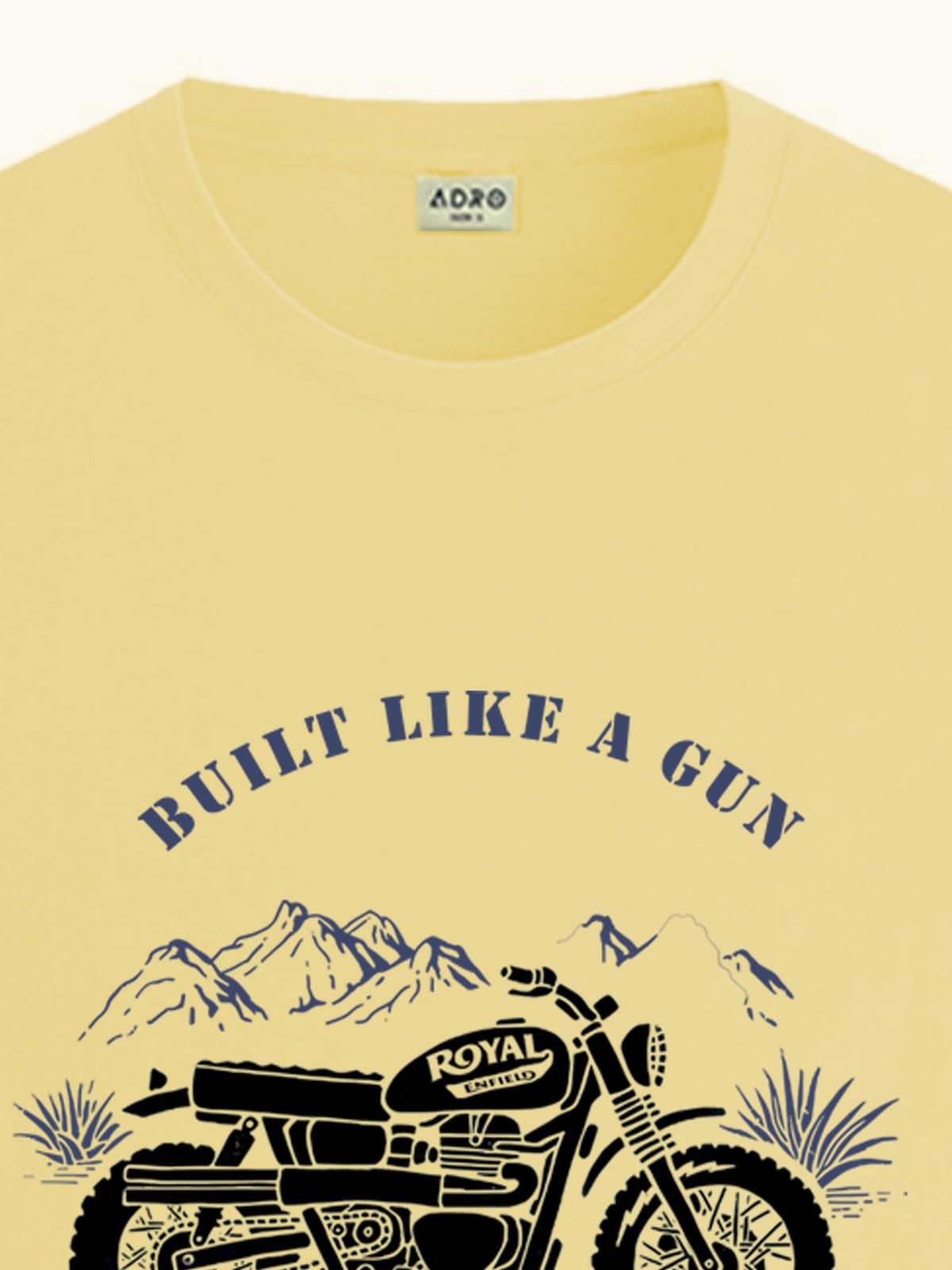 ADRO Men's Royal Bike Design Printed 100% Cotton T-Shirt - Regular Fit, Printed T-Shirts for Men (RN24-RYL-LY_Light Yellow)