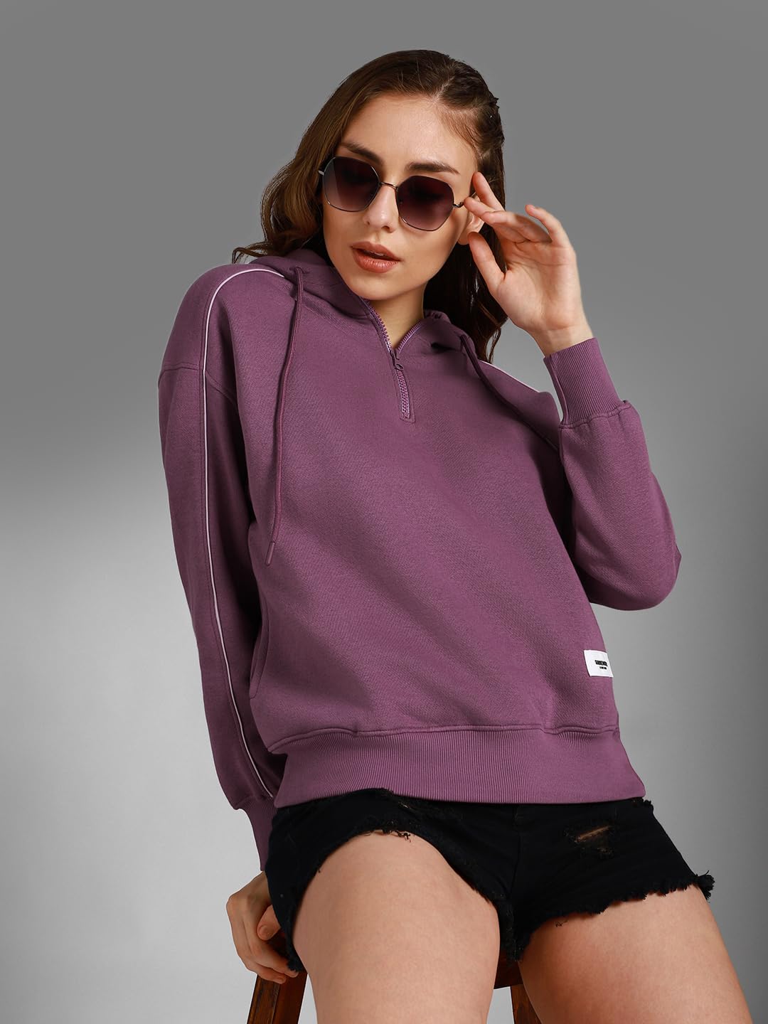 High Star WomenS Cotton Hooded Neck Sweatshirt (Hswssw23008_Pl_Purple