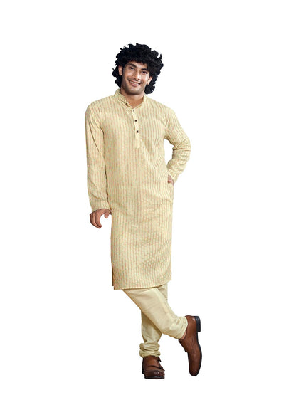 Vardha MenS Viscose Sequin Embellished Stitched Kurta, White Pattern Thread Work Mandarin Collar Long Sleeves Straight Kurta, A