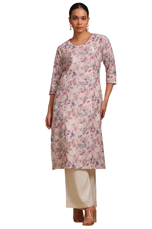 Soch Womens Cream Linen Botanical Print Kurta