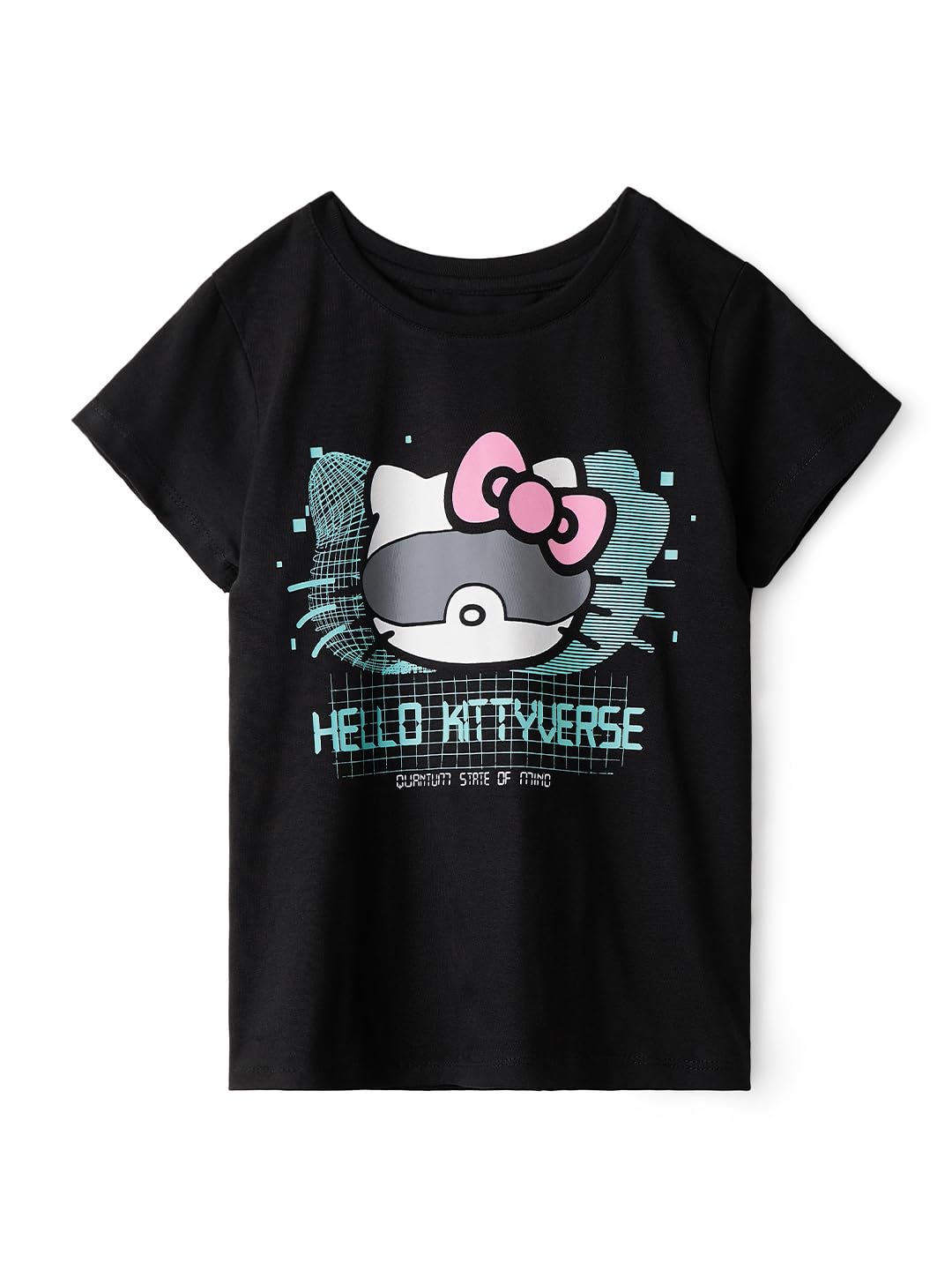 The Souled Store Hello Kitty: Kittyverse Young Girls Short Sleeves Round Neck Black Graphic Printed Regular Fit Cotton T-Shirts