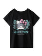 The Souled Store Hello Kitty: Kittyverse Young Girls Short Sleeves Round Neck Black Graphic Printed Regular Fit Cotton T-Shirts