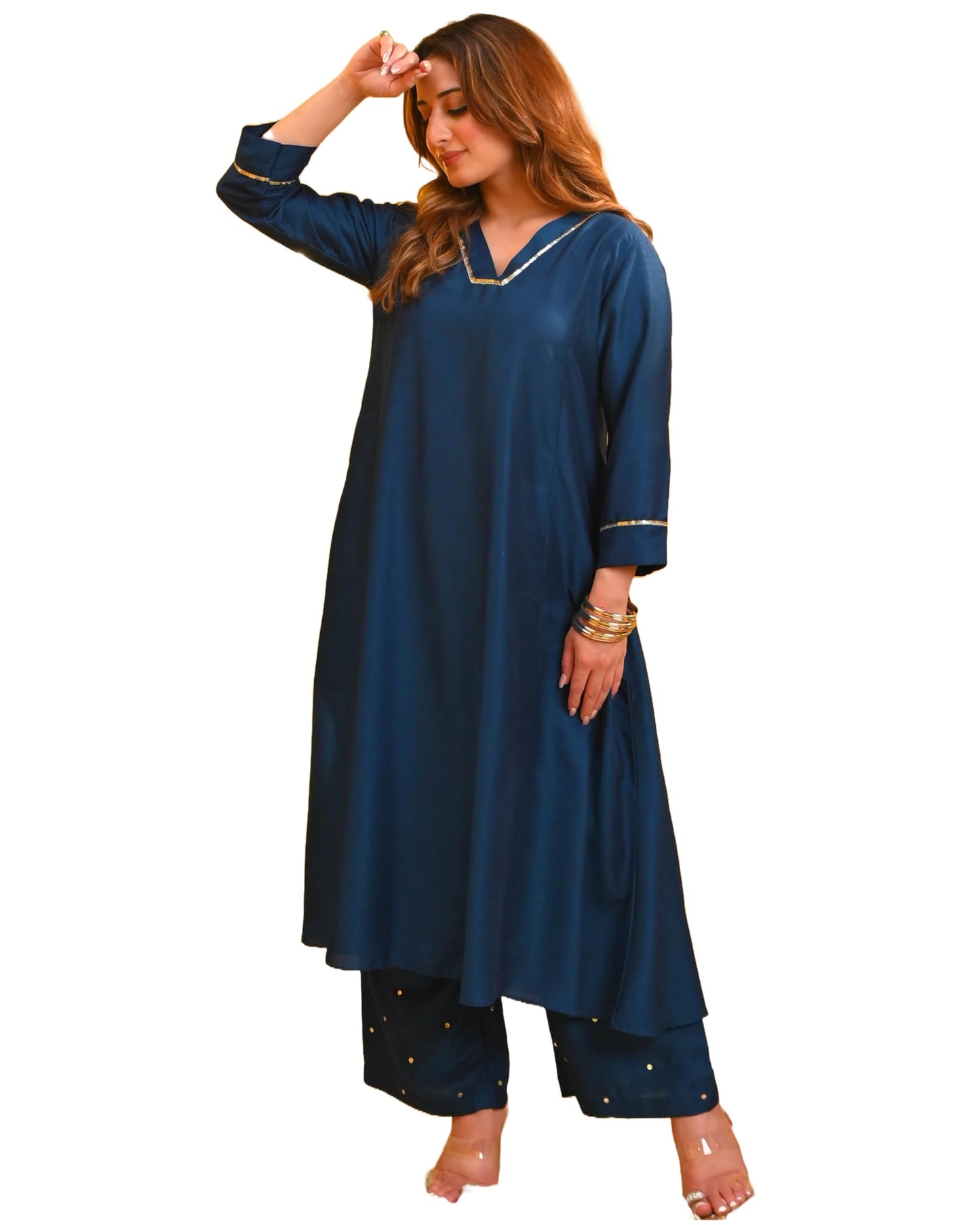 GoSriKi Womens Rayon Blend Straight Solid Kurta with Palazzo (Moroko Kerosin-GS_XXL_Blue_XX-Large)