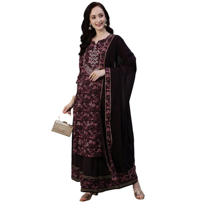ishin Cotton Silk Women's Embellished A-Line Kurta Set With Sharara And Dupatta
