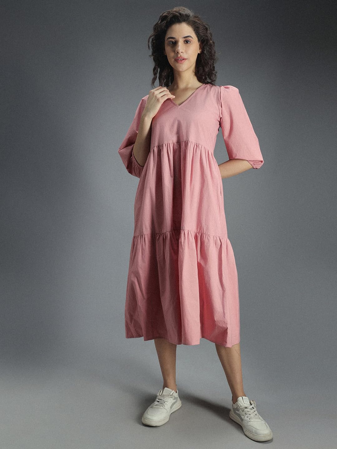 High Star Women'S Cotton Pleated Maxi Casual Dress (Hswdrs23005_Lp_Pink
