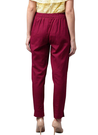 Digital Shopee Women Regular Fit Elastic Waist Full Length Cotton Formal Trouser For Casual Wear, Office Wear Maroon