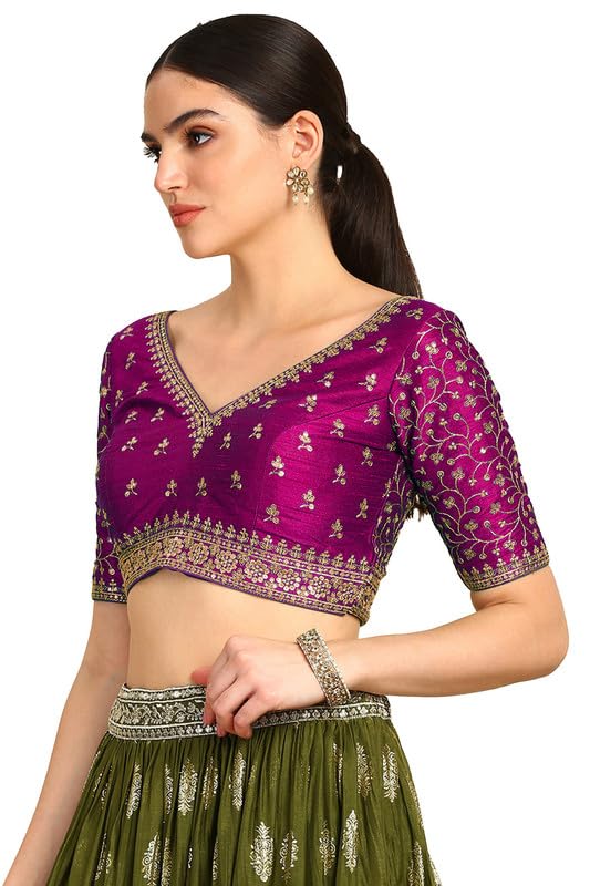Soch Womens Wine Zari Embroidery Padded Silk Blend Blouse With Sequins