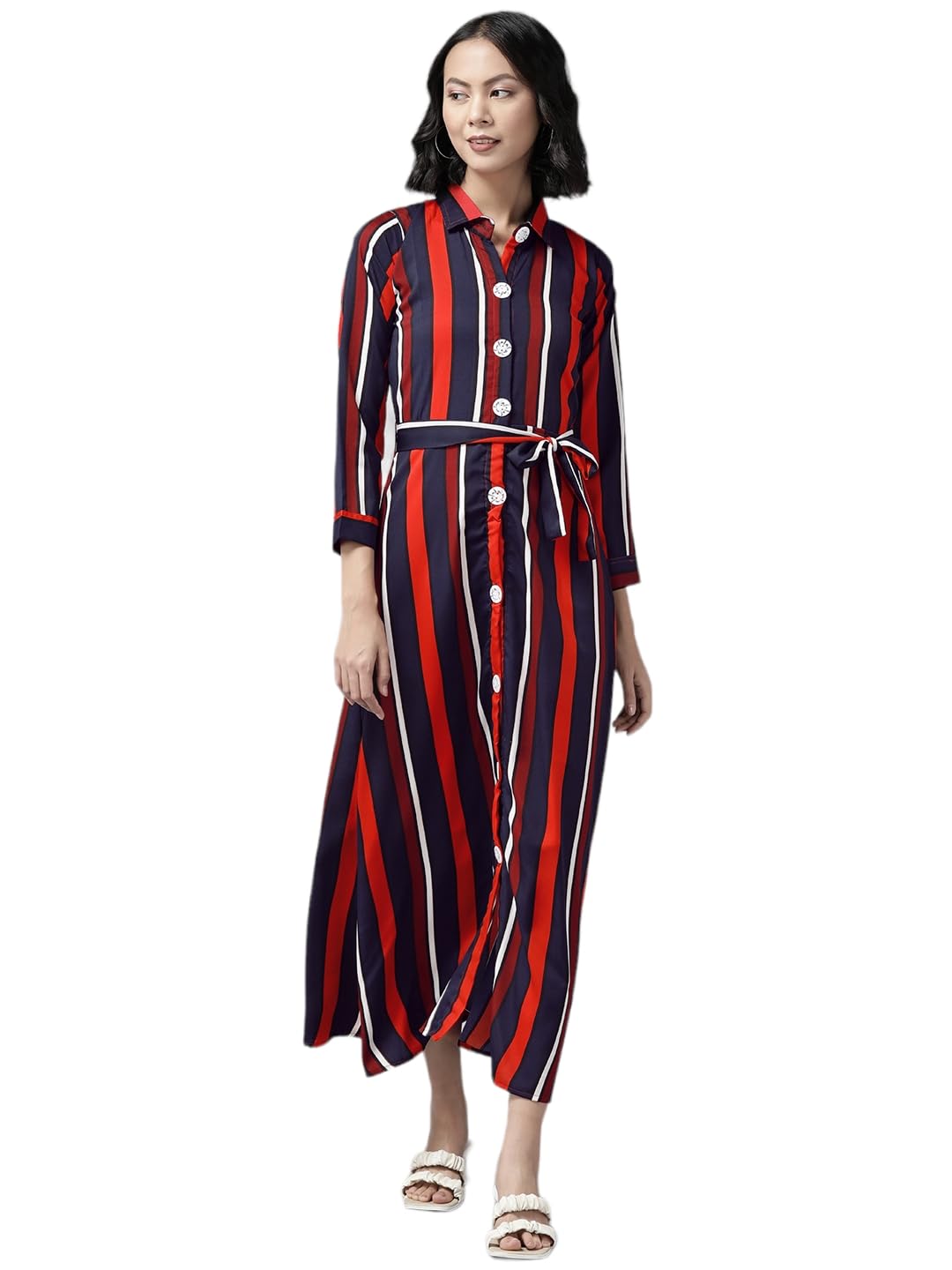 Aarika Women's Cotton Blend A-Line Ankle Length Dress (SP-DR-AW-522_Multi Multicolour