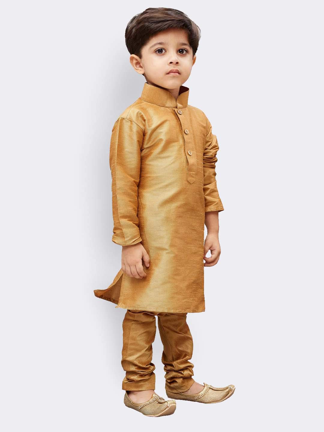 Jbn Creation Boys Silk Blend Rose Gold Kurta Pyjama Set - Ethnic Elegance For Festivals | Comfortable Traditional Comfortable Fu