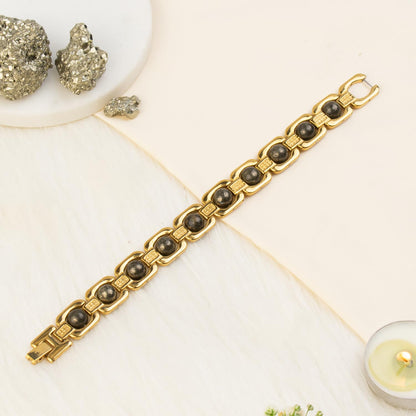 Astrotalk Metal Raw Pyrite Bracelet (Gold) | Attracts Money and Boosts Confidence | Astrology Bracelet for Man and Woman | Beautifully Crafted with Healing Crystals | Gift for Man & Woman