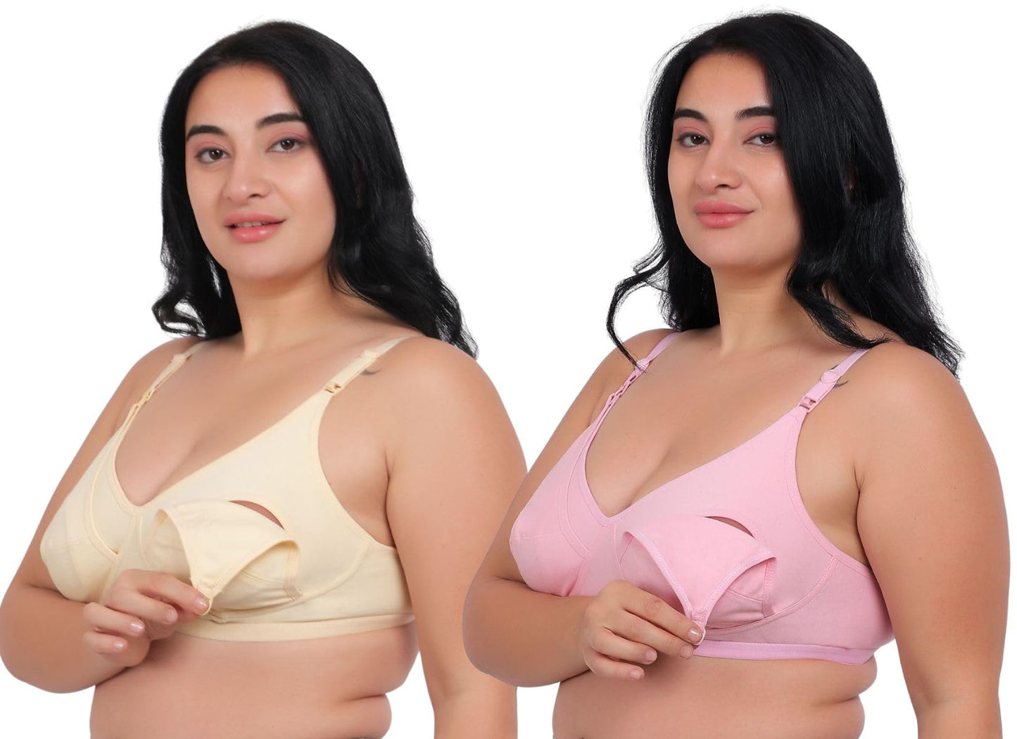 Fabme WomenS Cotton Wire Free Casual Nursing Bra (Pack Of 2) (Po2-Br_14_Skin, Pink