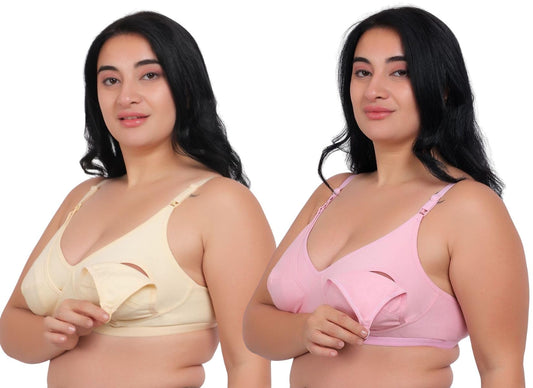Fabme WomenS Cotton Wire Free Casual Nursing Bra (Pack Of 2) (Po2-Br_14_Skin, Pink