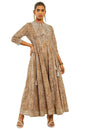 Soch Womens Brown Cotton Bandhani Print Dress Kurta with Mirror Work