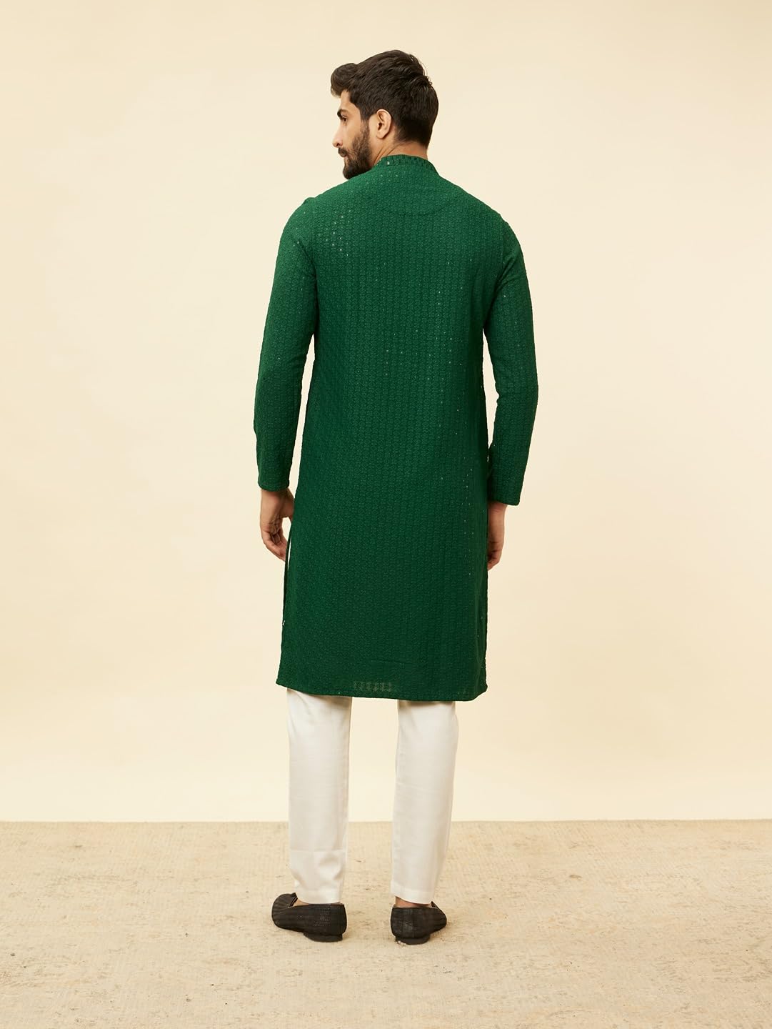 Manyavar Mens Green Viscose Embroidered Kurta Pyjama Set