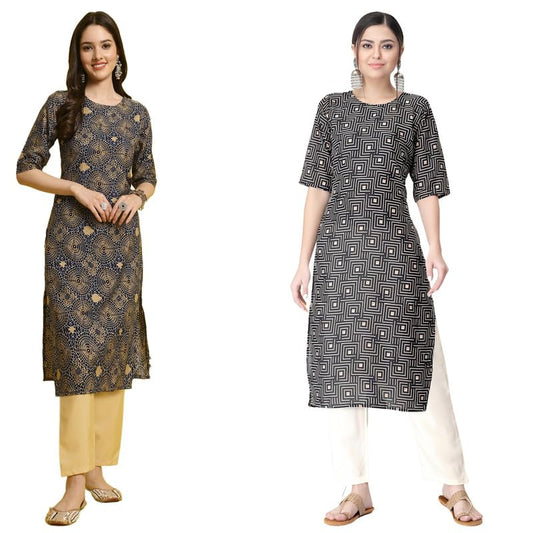Pinkmint Straight Printed Kurti Party Wera Kurti Kurta Pant Set (Pack Of 2) Red-Black