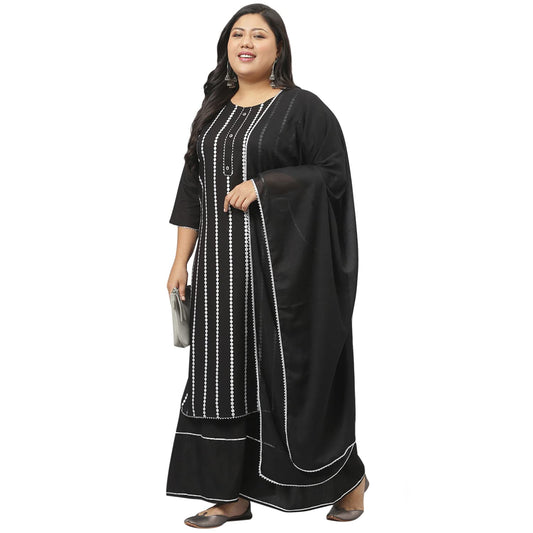 Stylum Women's Plus Size Rayon Printed Straight Kurta Sharara Dupatta Set