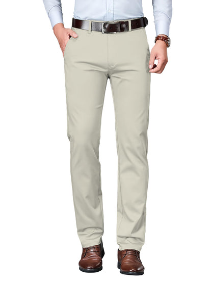 AVANOVA Mens Beige Solid Trousers Light Business Style Slightly Stretch Straight Leg Pants for Outdoor Casual Daily (Trouser 12