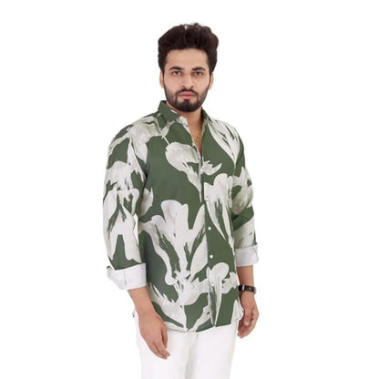 Brown Culture MenS Cotton Blend Abstract Print Shirt With Spread Collared Full Sleeves Standard Length And Button Down Closure