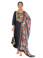 Naixa WomenS Black Chanderi Viscose Embroidered Straight Kurta With Chanderi Viscose Pant And Silk Printed Dupatta Sets (Nx-M-N