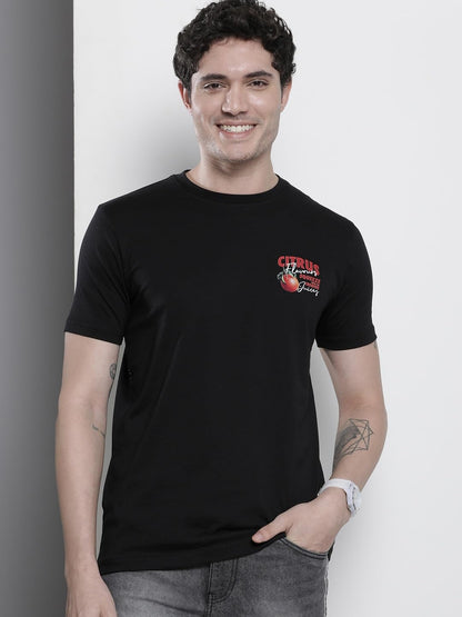 The Indian Garage Co Men Slim Fit Graphic Back Printed Round Neck Tshirt Black