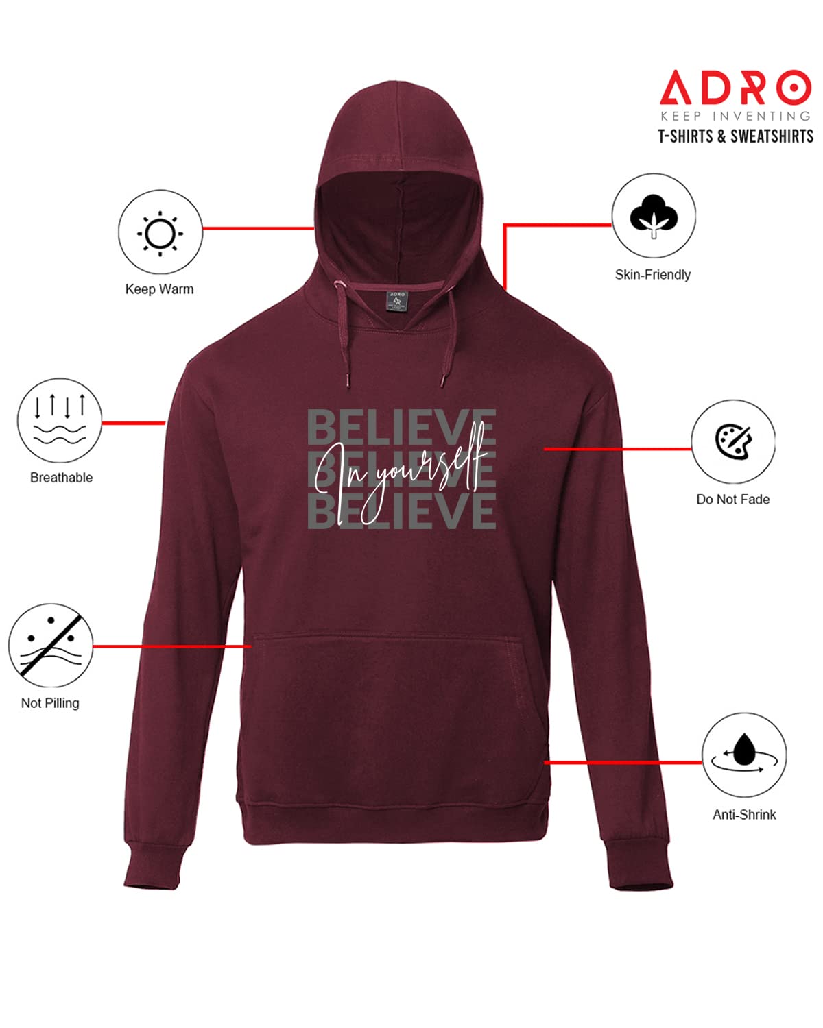ADRO Believe in Your Self Printed Hoodie/Sweatshirt for Men