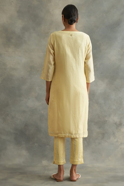 W For Woman Yellow Cotton Silk Gota Kurta