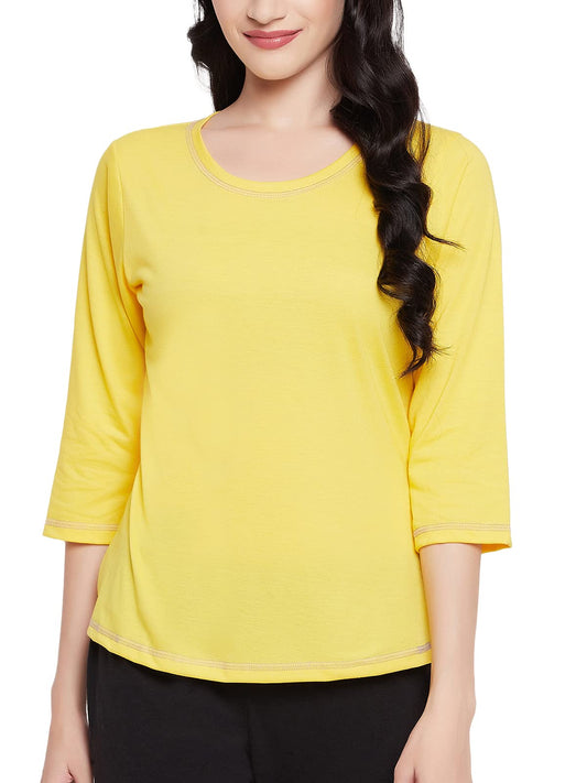 Clovia Womens Cotton Chic Basic Top (LT0137P02_Yellow_S)