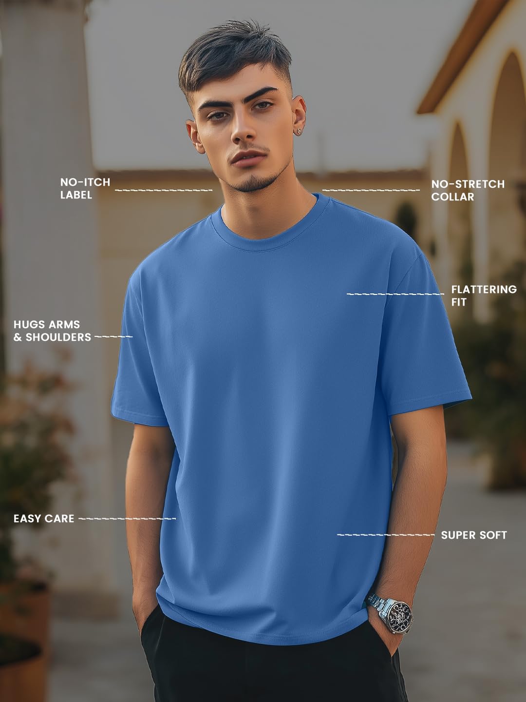 Nobero MenS Solid Oversized Fit T-Shirt (1M-Twrt-R0002_Aloe Green/Marine