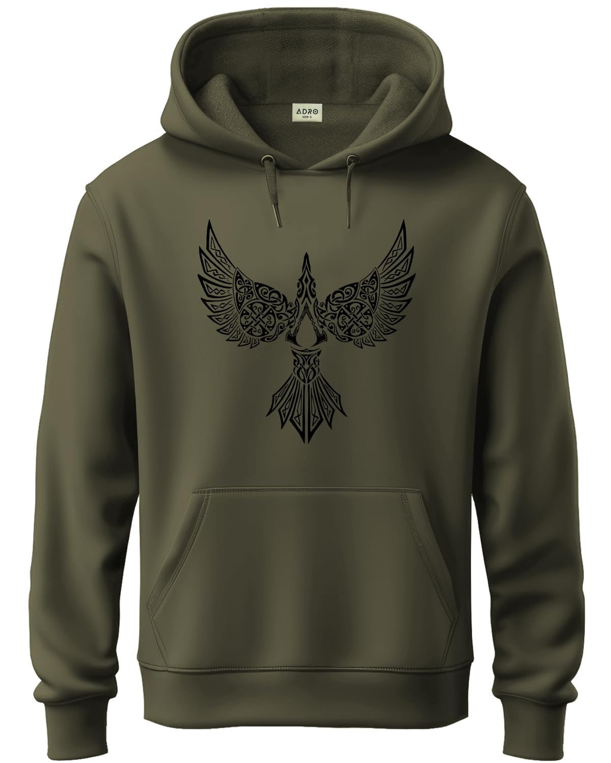 ADRO Men's Cotton Neck Hooded Sweatshirt (H24-BIRD-OL_Olive