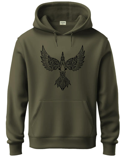 ADRO Men's Cotton Neck Hooded Sweatshirt (H24-BIRD-OL_Olive