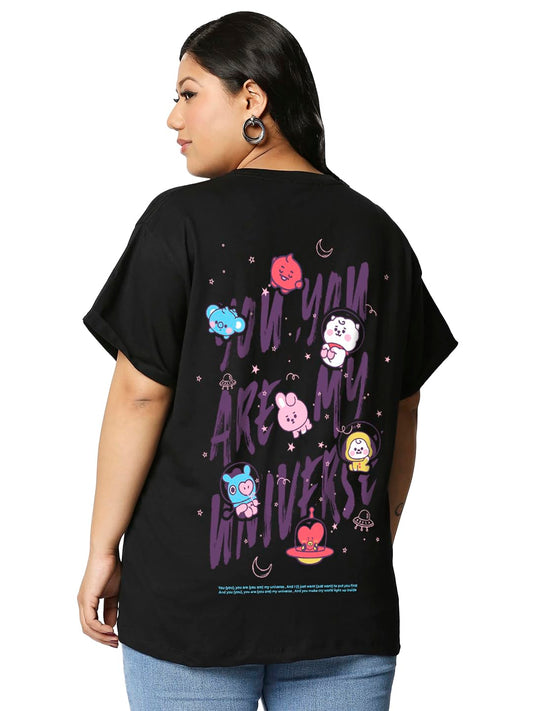 Bewakoof Women Cotton Relaxed Fit Graphic Printed Plus Size Boyfriend T-Shirt_625690_Black_3XL