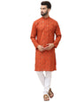 SOJANYA (Since 1958 Men's Cotton Blend Orange Printed Kurta and White Churidar Pyjama Set