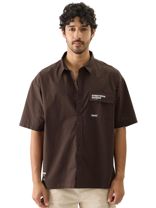 The Souled Store Street Division Cotton Short Sleeve Collared Neck Button Down Oversized Fit Shirts for Men and Boys - Perfect f