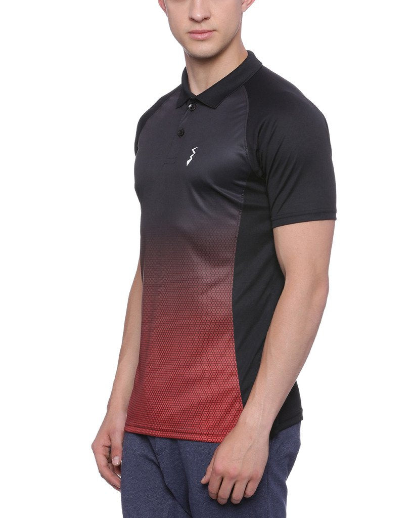 Campus Sutra Mens Black and Red Ombre Dri-Fit Activewear T-Shirt Regular Fit for Casual Wear | Structured T-Shirt Crafted with