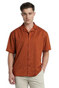 Dennis Lingo Men Polyester Relaxed Fit Textured Shirts Rust