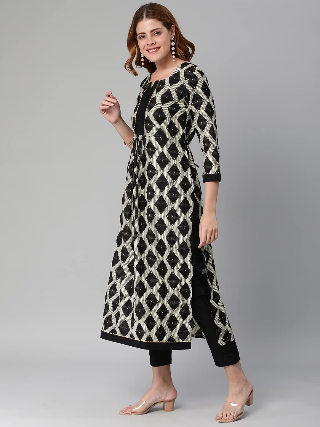 Gosriki WomenS Cotton Blend Chex Printed Straight Kurta With Pant (Chix Black-Gs_Xxl_Black_Xx-Large)