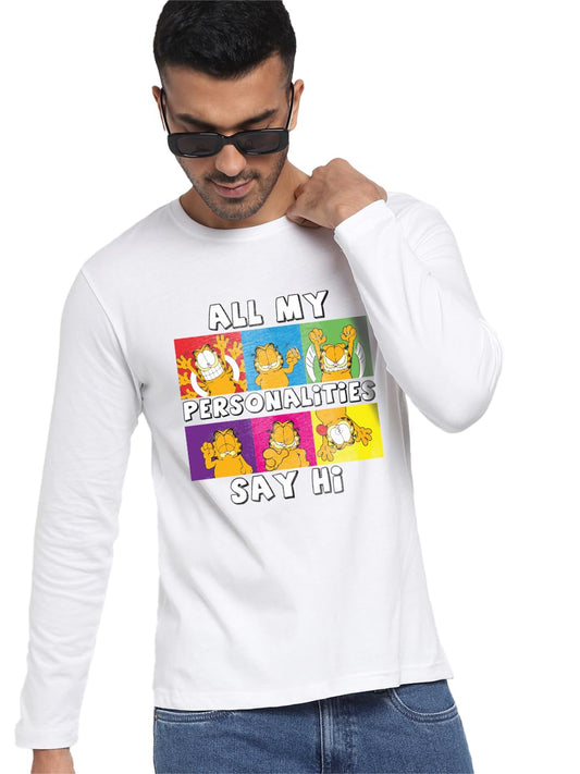 Bewakoof Official Garfield Merchandise MenS Graphic Printed Regular Fit Full Sleeve Round Neck Cotton Jersey T-Shirt_662244_Whit