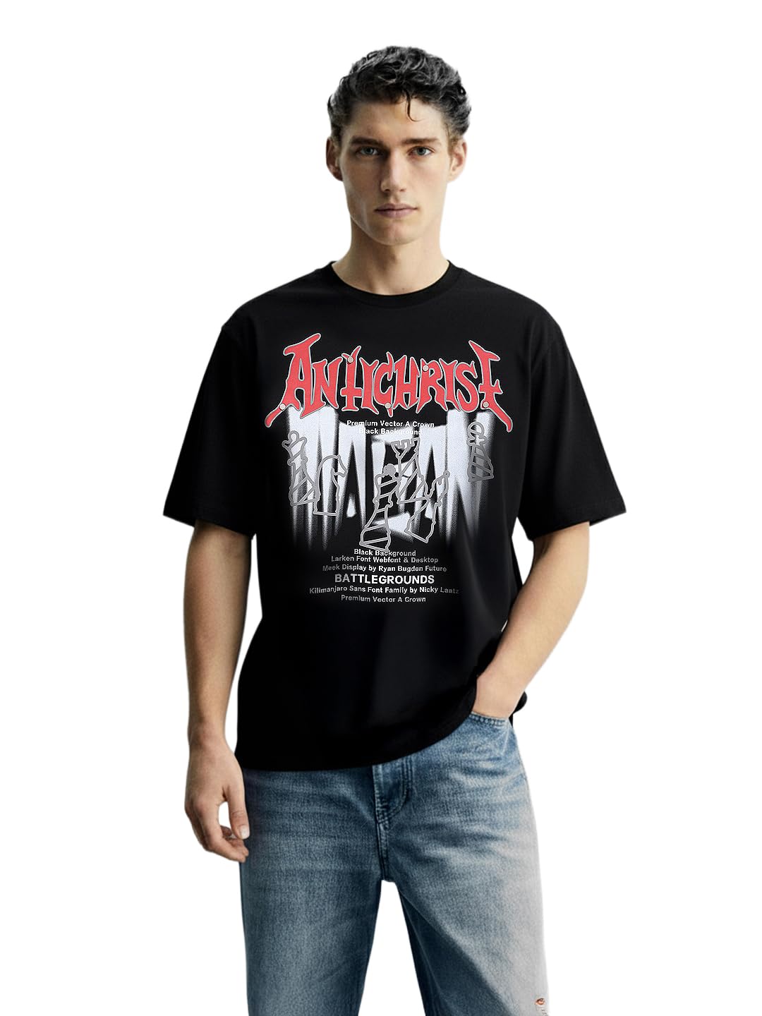 The Indian Garage Co Mens Relaxed Fit Half Sleeves Graphic Crew Neck Sweater