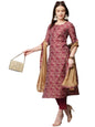 GoSriKi Women's Silk Blend Kurta with Pant & Dupatta