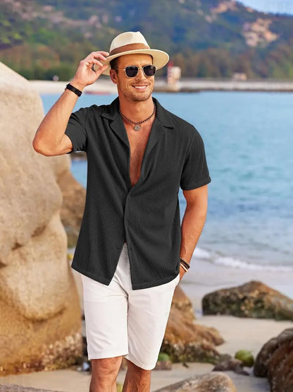 CB-COLEBROOK Mens Casual Button Down Shirts Short Sleeve Regular Fit Fashion Spread Beach Shirts Tops (in, Alpha, XL, Regular,