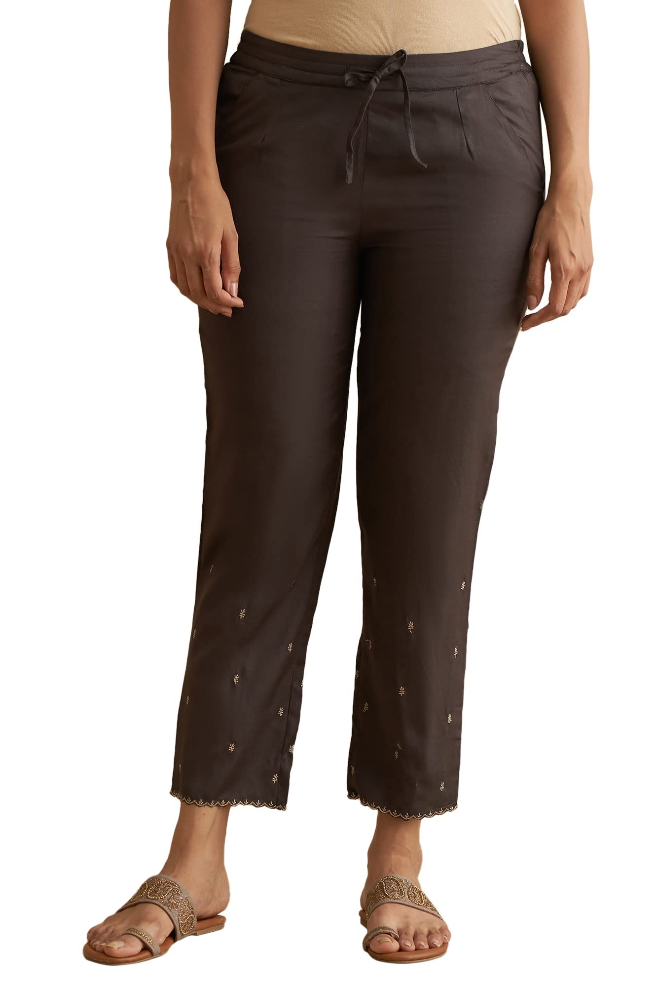 W for Woman Folksong Strechable Straight Pants for Women | Trousers for Women