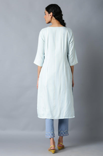W For Woman Light Blue Vertical Striped Regular Kurta