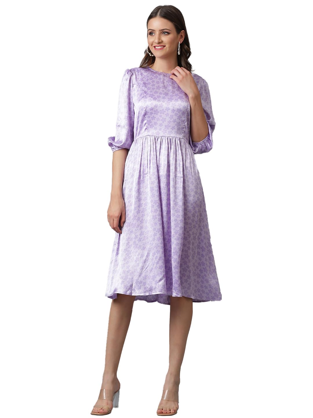 Kotty WomenS Fit And Flare Floral Printed Dress Lavendor