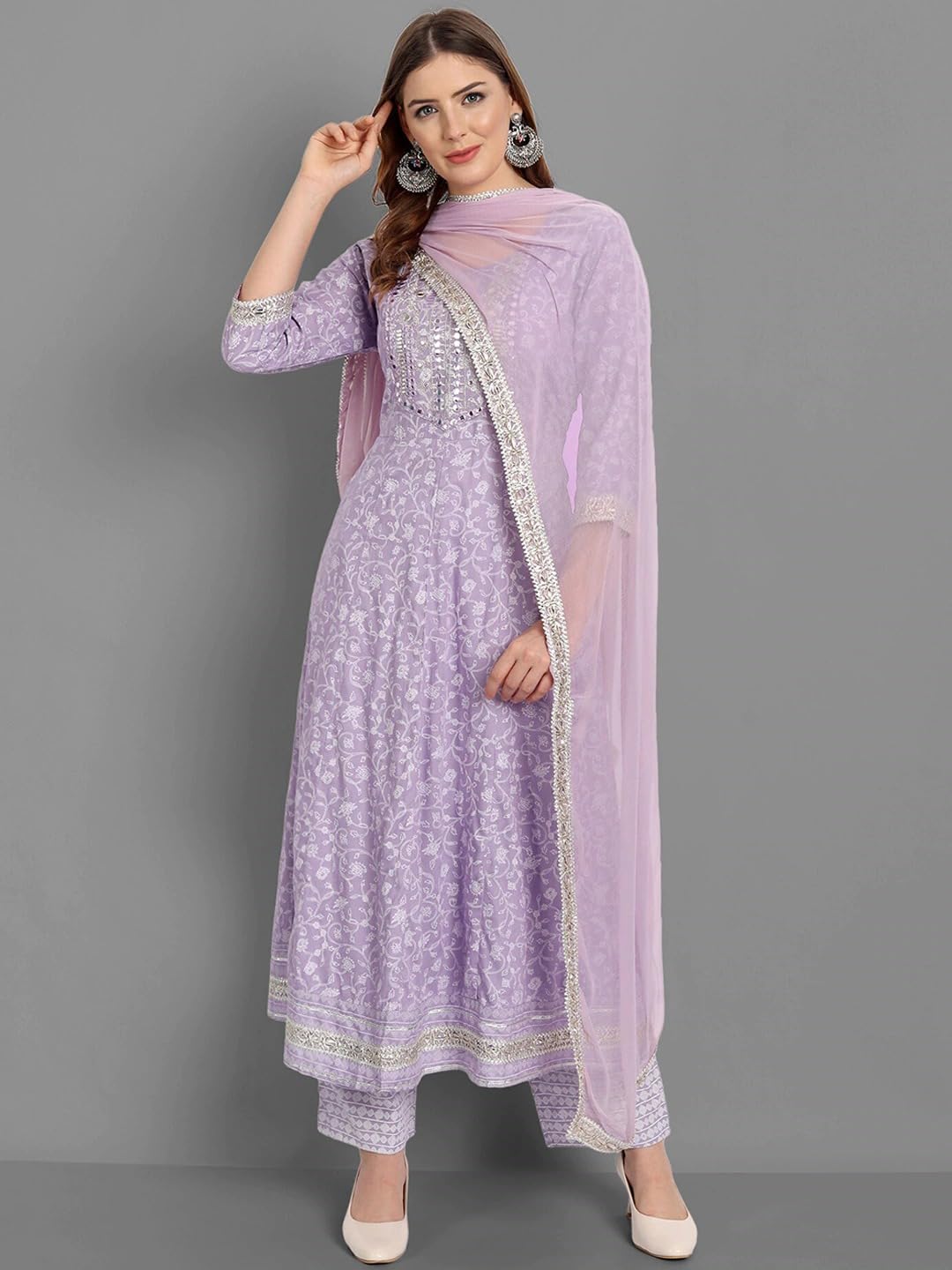 ANNI DESIGNER Women's Cotton Blend Embroidered Regular Kurta with Pant & Dupatta