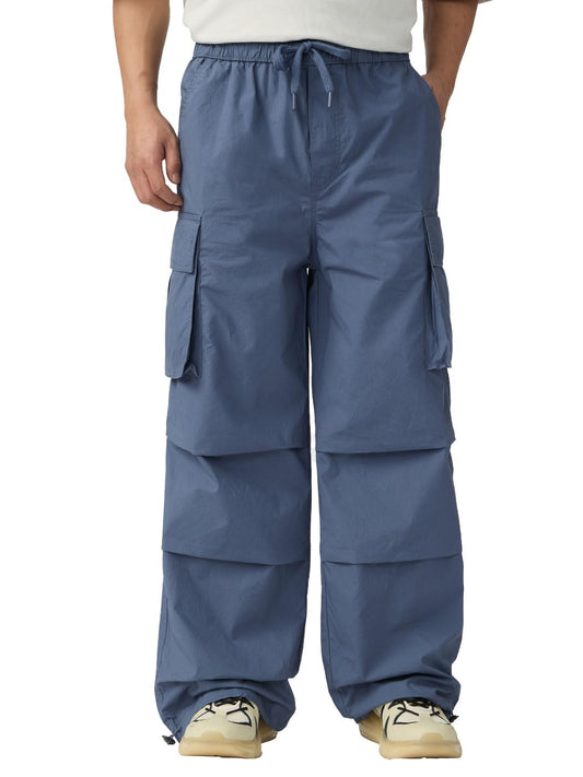 The Souled Store Solids: Prussian Blue Men and Boys Drawstringed Cotton Baggy Fit Parachute Pants