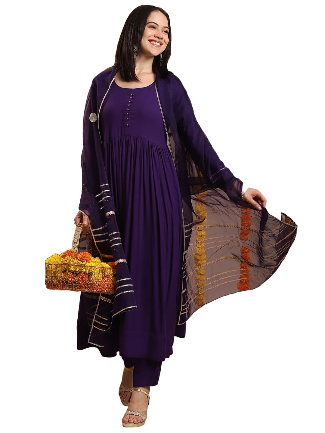 ANNI DESIGNER Women s Rayon Blend Kurta with Pants and Dupatta, Begani, XL