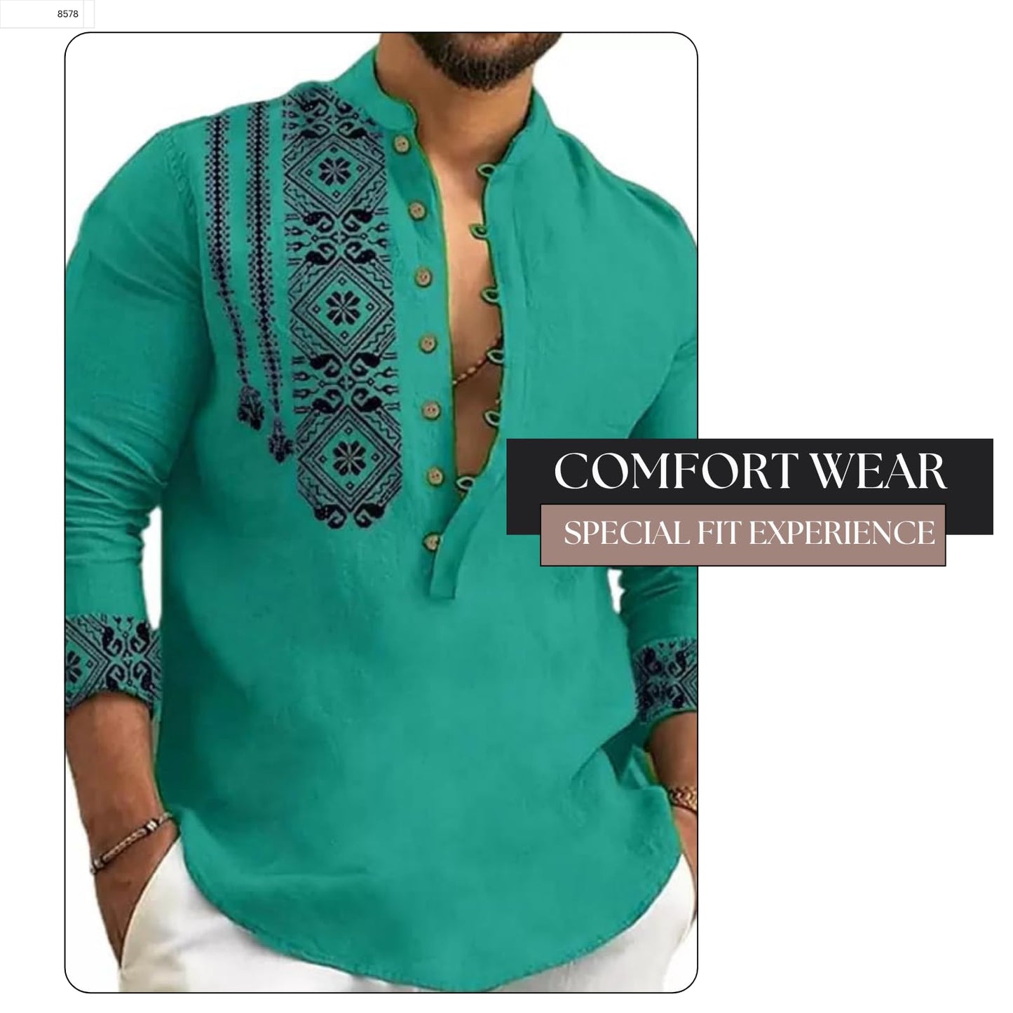 Deemoon MenS Cotton Blend Mandarin Collar Self One Design Full Sleeve Casual Short Kurta Rama