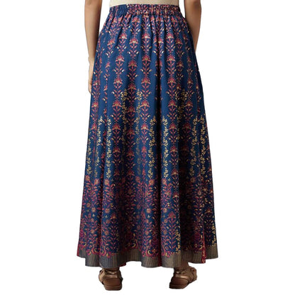 Aurelia Blue Floral Printed Gathered Skirt for Women