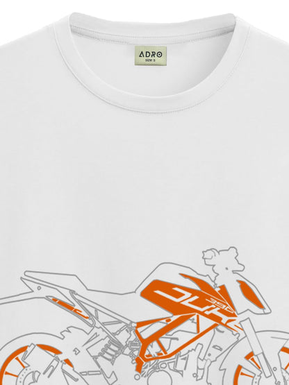 ADRO Men's Biker Design Printed 100% Cotton T-Shirt - Regular Fit, Printed T-Shirts for Men (RN24-KTM-WH_White)